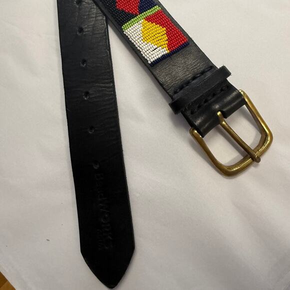 BeadWORKS Kenya Pana Beaded Leather Belt Blk Sz 38 - Picture 2 of 6